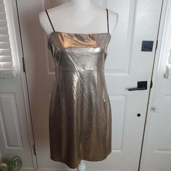 Urban Outfitters Silence + Noise Drita Dress Large Gold Metallic Mini Slip - Picture 1 of 10